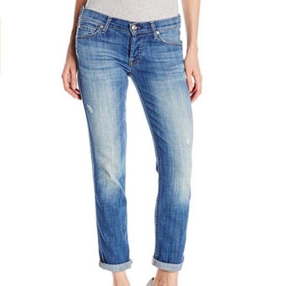 7FAM Josephina Distressed Skinny Boyfriend Jeans | 25 - Picture 1 of 8
